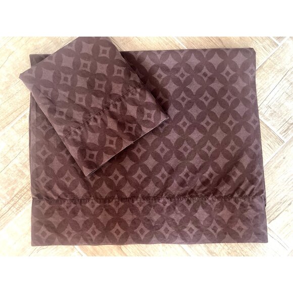 Vintage SAMI HAYEK Pillowcase Set STANDARD 100% Cotton Chocolate Brown Geometric - Picture 2 of 10